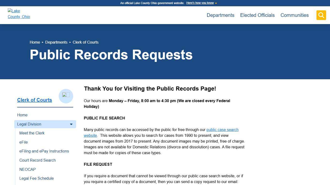 Public Records Requests - Clerk of Courts